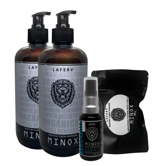 Kit para restauración, cuidado y crecimiento de barba y cabello | Minoxidil 20% | Jabón MINOX | Shampoo MINOX